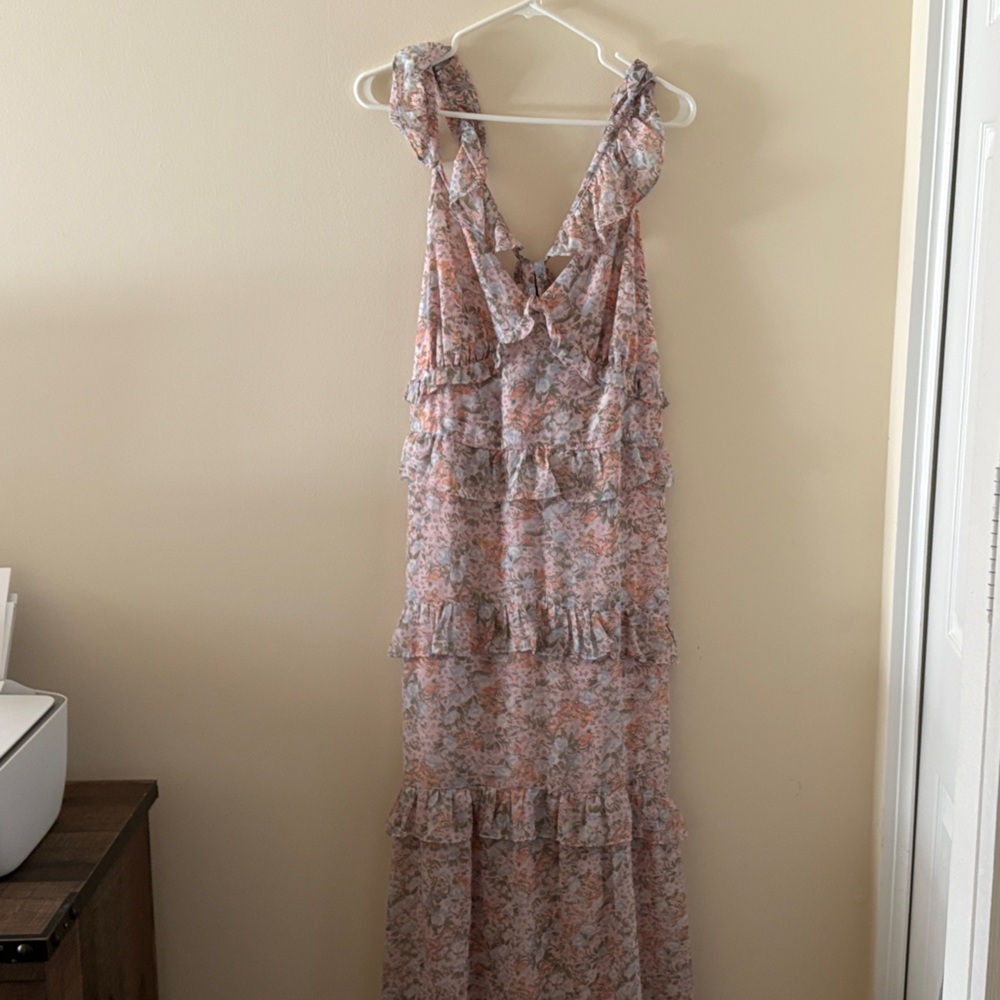 ARULA Floral Ruffle Midi Dress - Pink and Purple